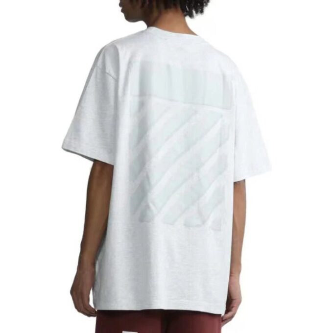 Off-White Men’ s FW22 Solid Color Back Stripe Printing Round Neck Short Sleeve White T-Shirt