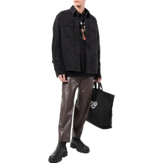Off-White Men’ s FW22 Solid Color Casual Long Sleeves Denim Black Shirt Off-White Men’ s FW22 Solid Color Casual Long Sleeves Denim Black Shirt