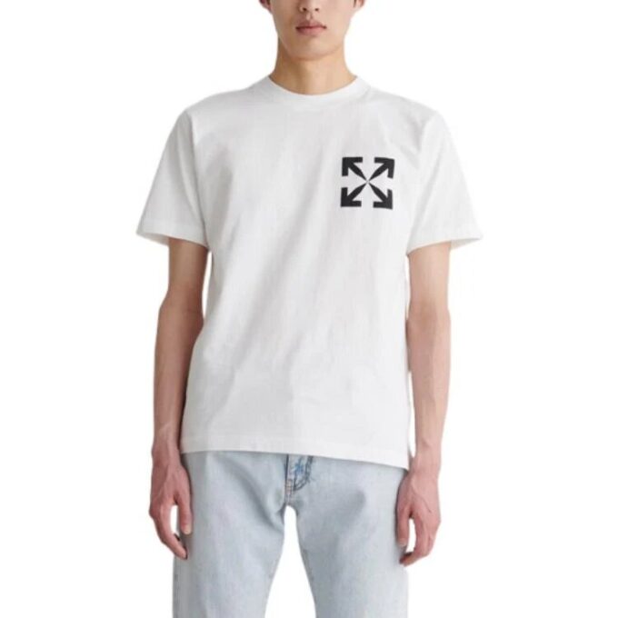 Off-White Men’ s FW22 Solid Color Diagonal Arrow Printing Round Neck Short Sleeve White T-Shirt