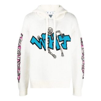 Off-White Men’ s FW22 Solid Color Graffiti Long Sleeves Hooded Knit White Off-White Men’ s FW22 Solid Color Graffiti Long Sleeves Hooded Knit White
