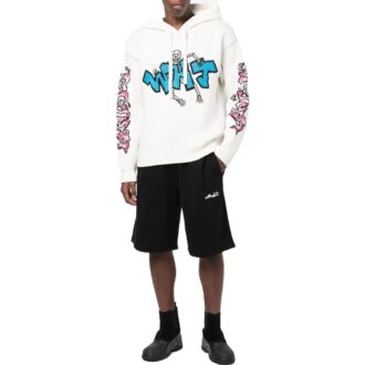 Off-White Men’ s FW22 Solid Color Graffiti Long Sleeves Hooded Knit White Off-White Men’ s FW22 Solid Color Graffiti Long Sleeves Hooded Knit White