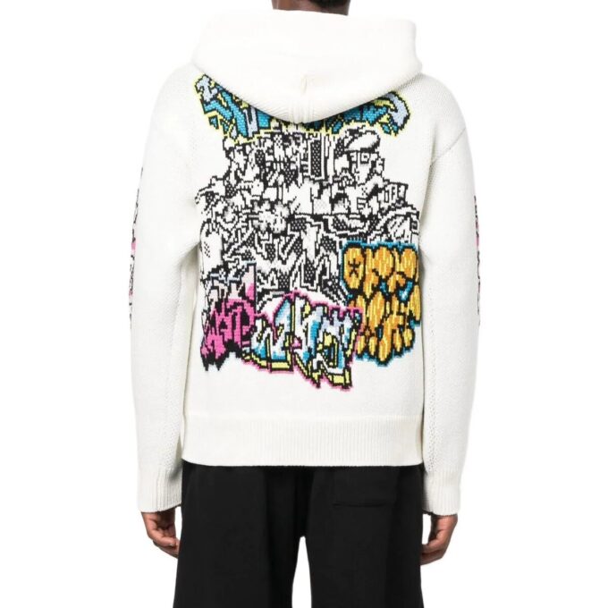 Off-White Men’ s FW22 Solid Color Graffiti Long Sleeves Hooded Knit White