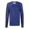 Off-White Men’ s FW22 Solid Color Logo Embroidered Round Neck Pullover Long Sleeves Wool Sweater Blue
