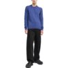 Off-White Men’ s FW22 Solid Color Logo Embroidered Round Neck Pullover Long Sleeves Wool Sweater Blue