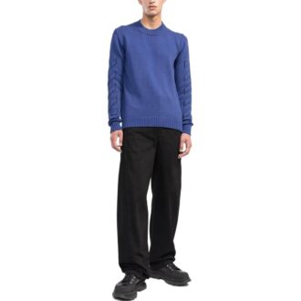 Off-White Men’ s FW22 Solid Color Logo Embroidered Round Neck Pullover Long Sleeves Wool Sweater Blue Off-White Men’ s FW22 Solid Color Logo Embroidered Round Neck Pullover Long Sleeves Wool Sweater Blue