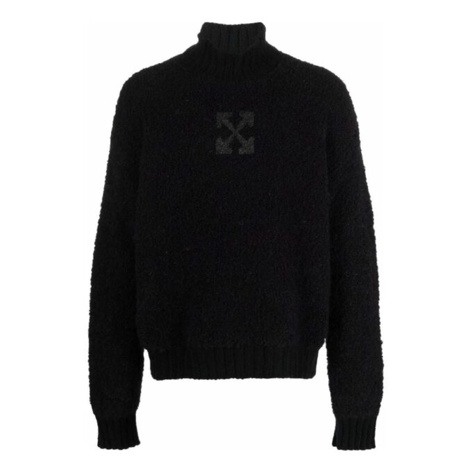 Off-White Men’ s FW22 Solid Color Logo Printing High Collar Wool Sweater Version Black