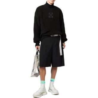 Off-White Men’ s FW22 Solid Color Logo Printing High Collar Wool Sweater Version Black Off-White Men’ s FW22 Solid Color Logo Printing High Collar Wool Sweater Version Black