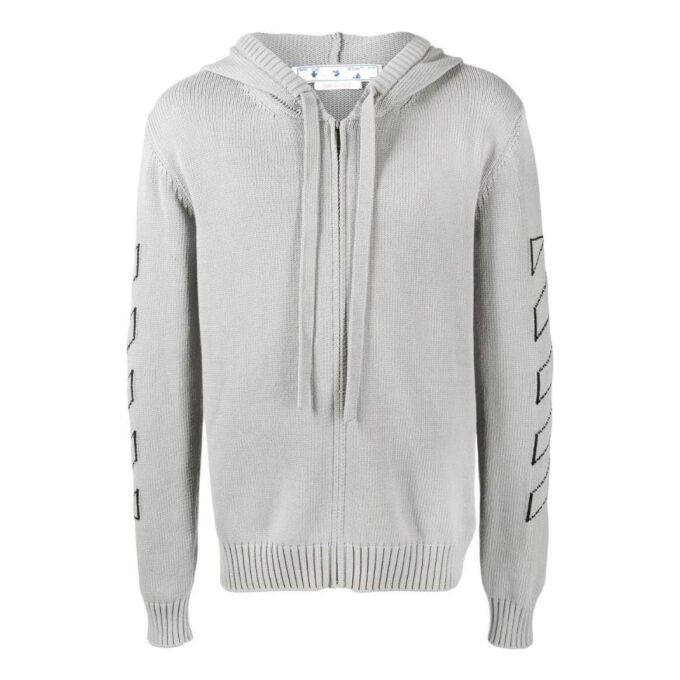 Off-White Men’ s FW22 Solid Color Logo Printing Pullover Hooded Jacket Version Light Grey