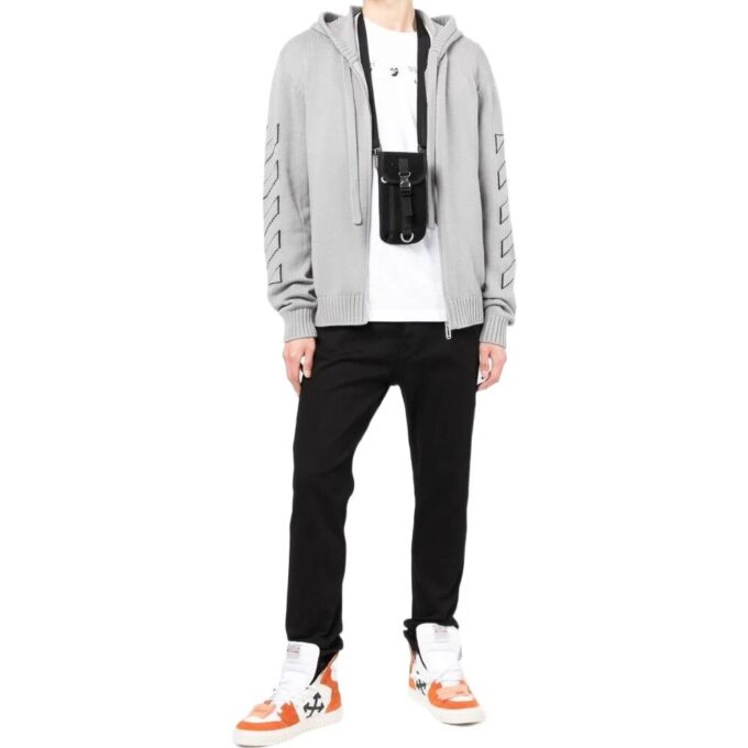 Off-White Men’ s FW22 Solid Color Logo Printing Pullover Hooded Jacket Version Light Grey