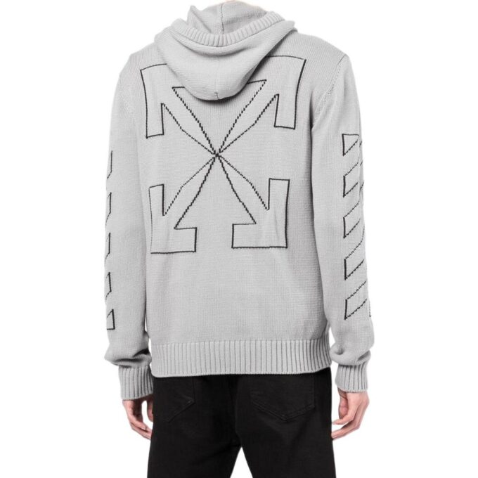 Off-White Men’ s FW22 Solid Color Logo Printing Pullover Hooded Jacket Version Light Grey