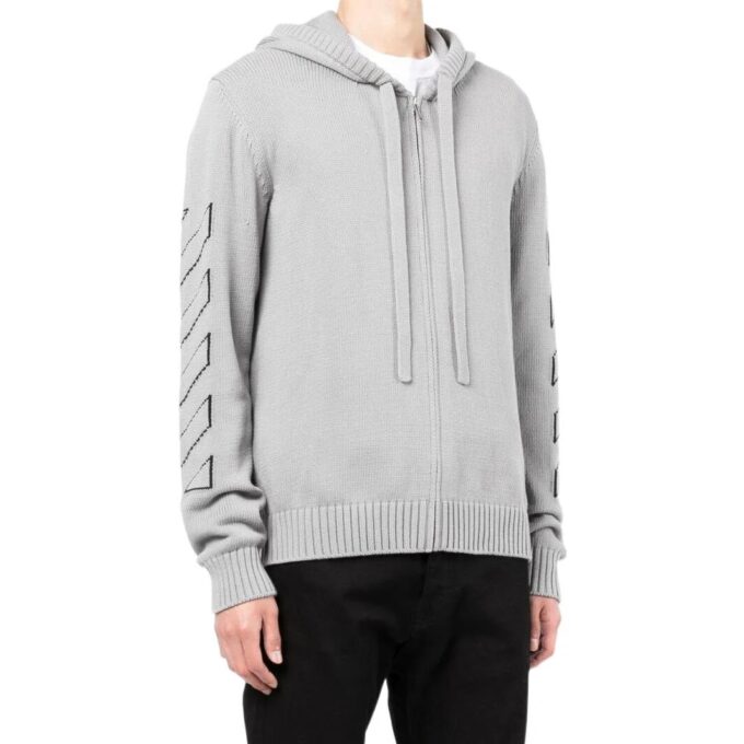 Off-White Men’ s FW22 Solid Color Logo Printing Pullover Hooded Jacket Version Light Grey