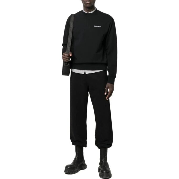 Off-White Men’ s FW22 Solid Color Logo Printing Round Neck Long Sleeves Version Black