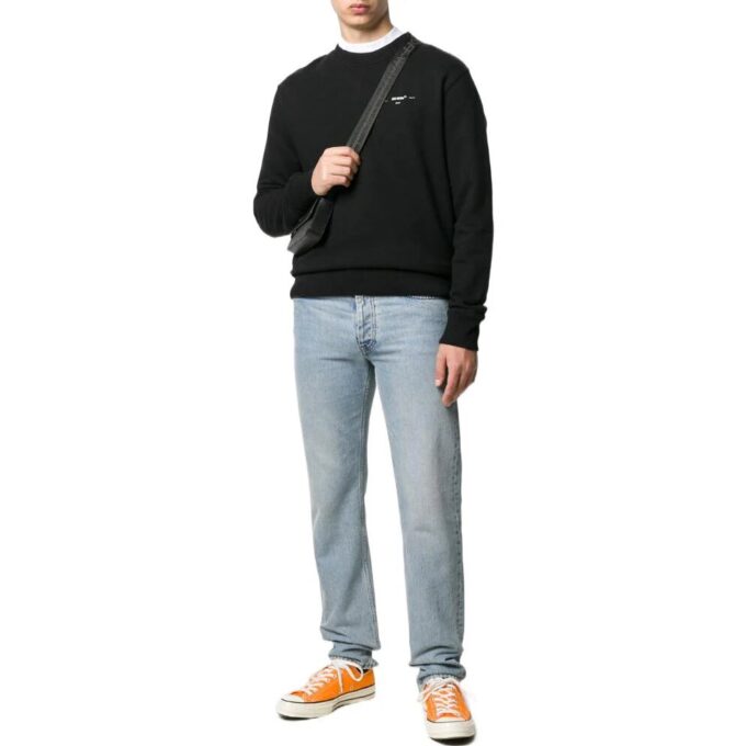 Off-White Men’ s FW22 Solid Color Logo Round Neck Long Sleeves Version Black