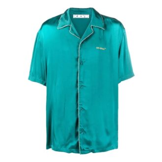 Off-White Men’ s FW22 Solid Color Minimalistic Satin Short Sleeve Blue Shirt Off-White Men’ s FW22 Solid Color Minimalistic Satin Short Sleeve Blue Shirt