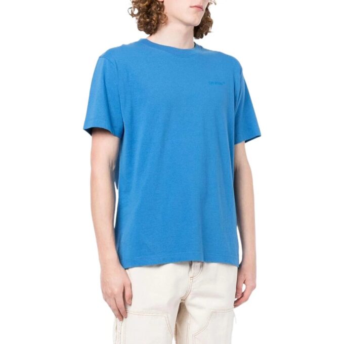 Off-White Men’ s FW22 Solid Color Printing Round Neck Short Sleeve Blue T-Shirt