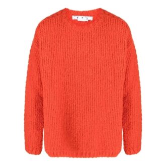 Off-White Men’ s FW22 Solid Color Round Neck Logo Embroidered Long Sleeves Wool Sweater Loose Fit Orange Off-White Men’ s FW22 Solid Color Round Neck Logo Embroidered Long Sleeves Wool Sweater Loose Fit Orange