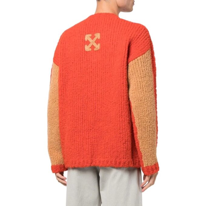 Off-White Men’ s FW22 Solid Color Round Neck Logo Embroidered Long Sleeves Wool Sweater Loose Fit Orange