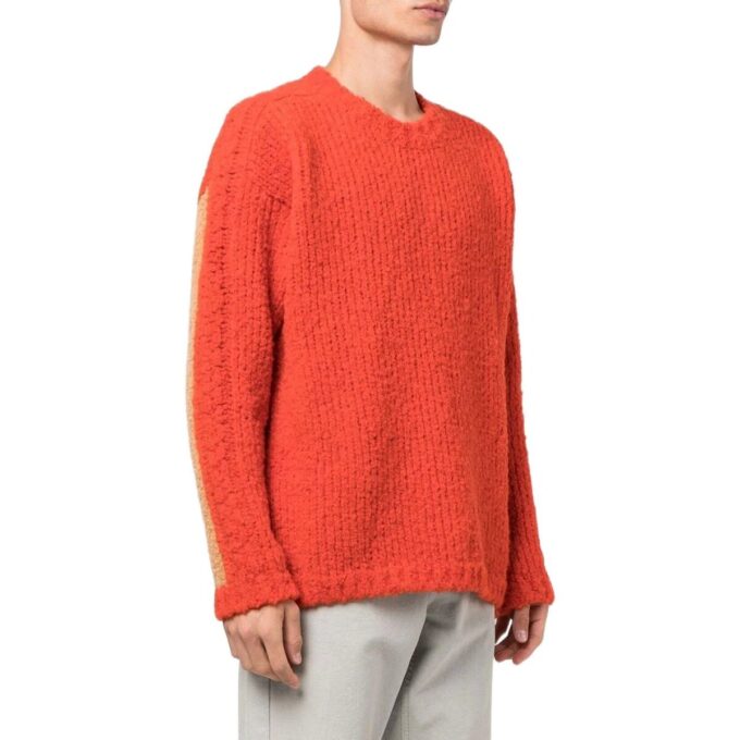 Off-White Men’ s FW22 Solid Color Round Neck Logo Embroidered Long Sleeves Wool Sweater Loose Fit Orange