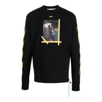 Off-White Men’ s FW22 Solid Color Round Neck Painting Printing Long Sleeves Black T-Shirt Off-White Men’ s FW22 Solid Color Round Neck Painting Printing Long Sleeves Black T-Shirt
