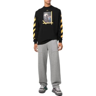 Off-White Men’ s FW22 Solid Color Round Neck Painting Printing Long Sleeves Black T-Shirt Off-White Men’ s FW22 Solid Color Round Neck Painting Printing Long Sleeves Black T-Shirt