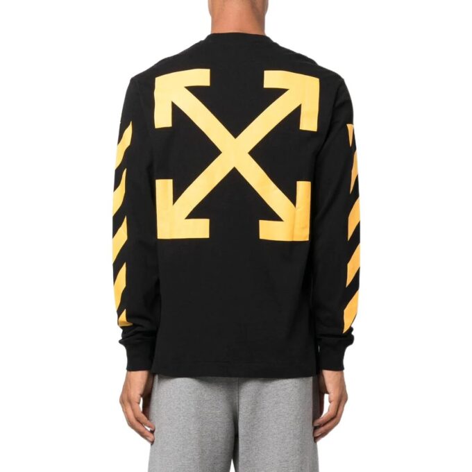 Off-White Men’ s FW22 Solid Color Round Neck Painting Printing Long Sleeves Black T-Shirt