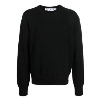 Off-White Men’ s FW22 Solid Color Round Neck Pullover Knit Wool Sweater Loose Fit Black Off-White Men’ s FW22 Solid Color Round Neck Pullover Knit Wool Sweater Loose Fit Black