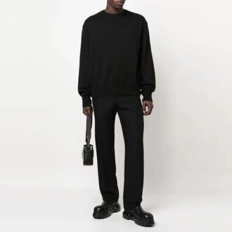 Off-White Men’ s FW22 Solid Color Round Neck Pullover Knit Wool Sweater Loose Fit Black Off-White Men’ s FW22 Solid Color Round Neck Pullover Knit Wool Sweater Loose Fit Black