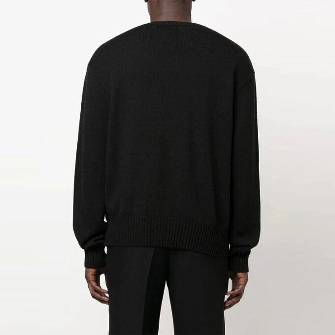 Off-White Men’ s FW22 Solid Color Round Neck Pullover Knit Wool Sweater Loose Fit Black