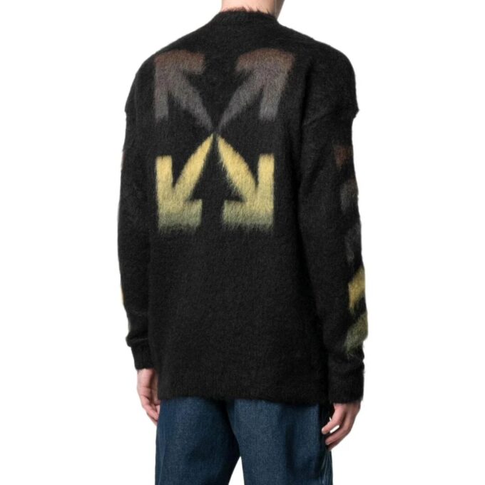 Off-White Men’ s FW22 Solid Color Stripe Pattern Long Sleeves Wool Sweater Version Black
