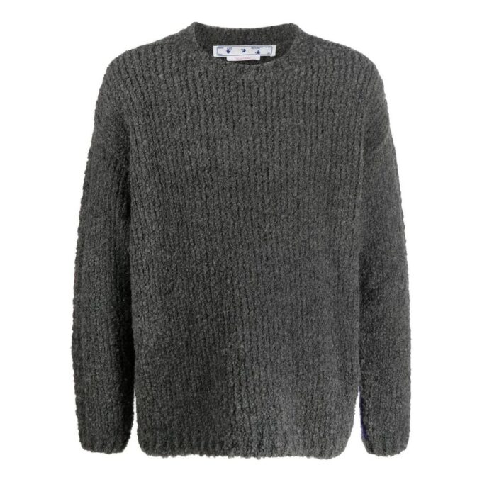 Off-White Men’ s FW22 Splicing Pattern Ribbed Knit Wool Sweater Black