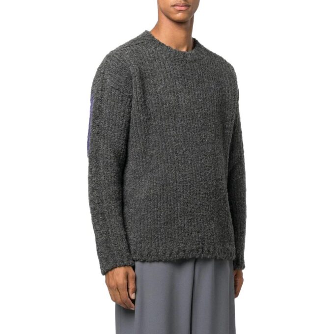 Off-White Men’ s FW22 Splicing Pattern Ribbed Knit Wool Sweater Black