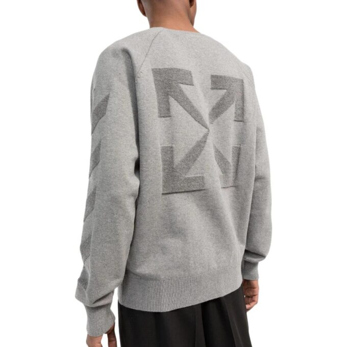 Off-White Men’ s FW22 Stripe Arrow Logo Printing Round Neck Pullover Version Gray