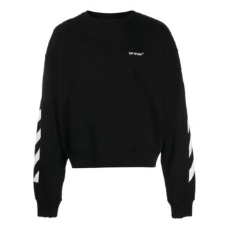 Off-White Men’ s FW22 Stripe Logo Printing Round Neck Long Sleeves Loose Fit Autumn Black Off-White Men’ s FW22 Stripe Logo Printing Round Neck Long Sleeves Loose Fit Autumn Black
