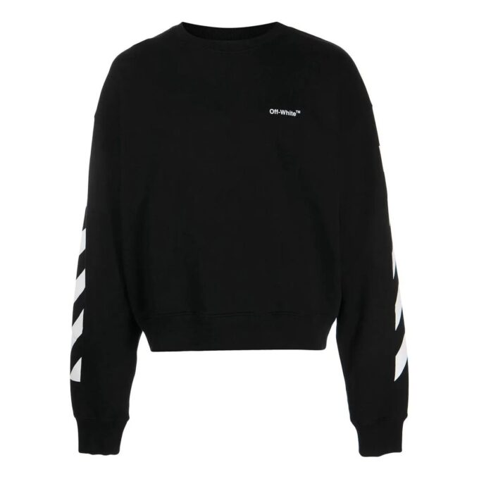 Off-White Men’ s FW22 Stripe Logo Printing Round Neck Long Sleeves Loose Fit Autumn Black