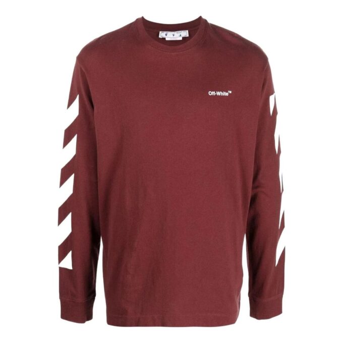 Off-White Men’ s FW22 Stripe Printing Round Neck Pullover Red