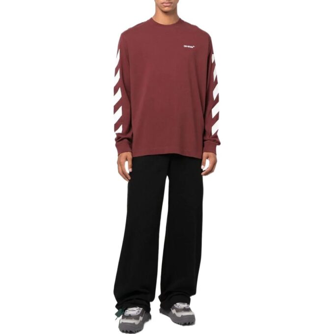 Off-White Men’ s FW22 Stripe Printing Round Neck Pullover Red