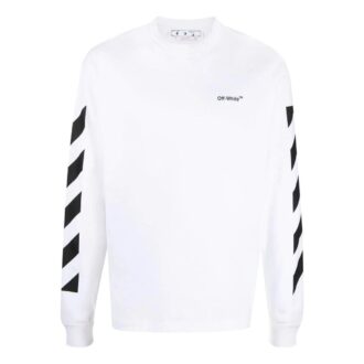Off-White Men’ s FW22 Stripe Round Neck Long Sleeves White T-Shirt Off-White Men’ s FW22 Stripe Round Neck Long Sleeves White T-Shirt