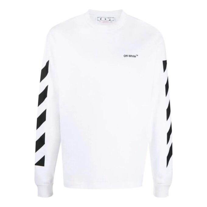 Off-White Men’ s FW22 Stripe Round Neck Long Sleeves White T-Shirt