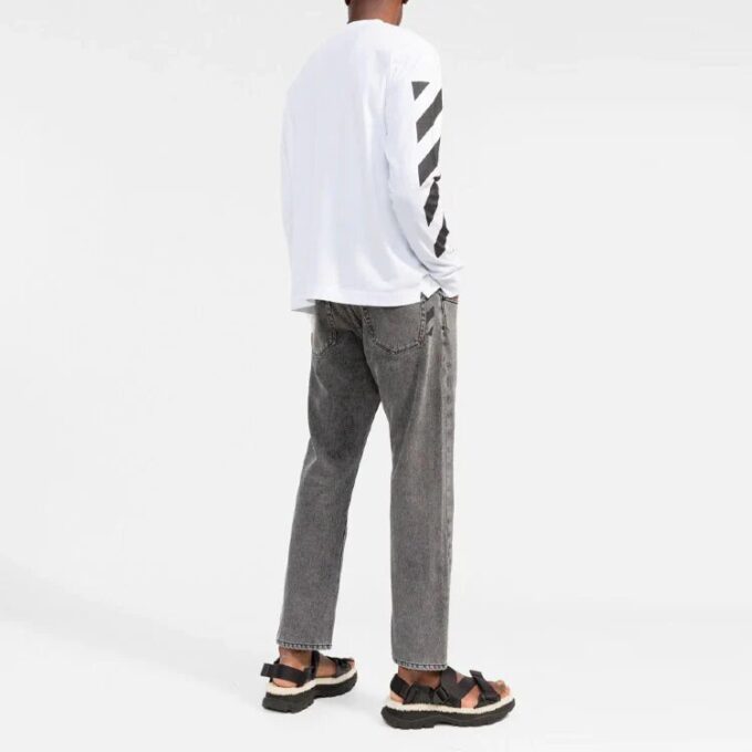 Off-White Men’ s FW22 Stripe Round Neck Long Sleeves White T-Shirt