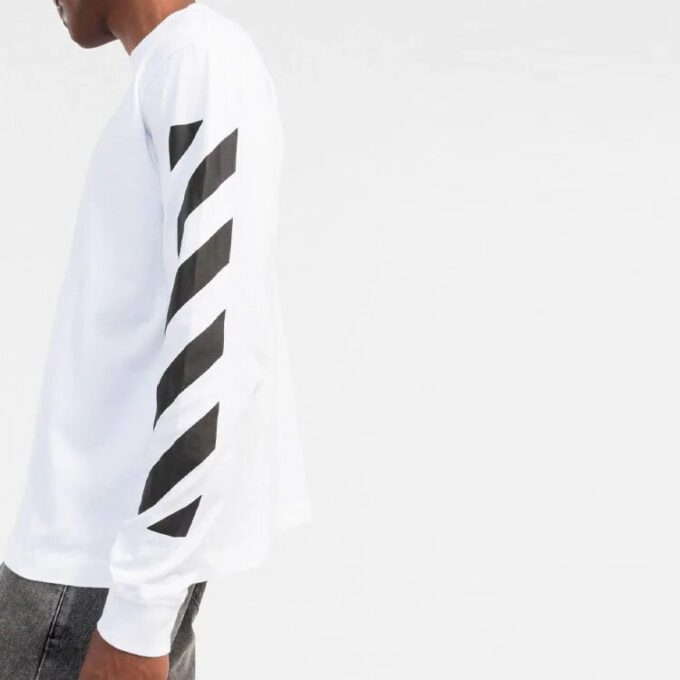 Off-White Men’ s FW22 Stripe Round Neck Long Sleeves White T-Shirt
