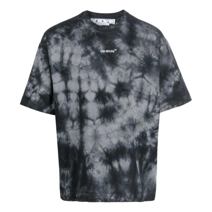 Off-White Men’ s FW22 Tie Dye Logo Printing Round Neck Short Sleeve Loose Fit Gray T-Shirt