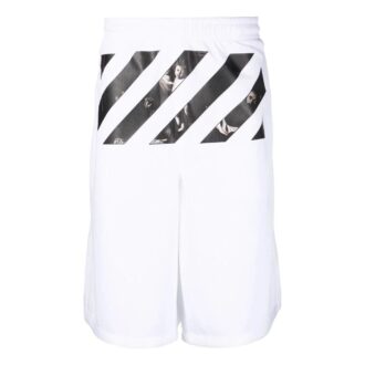 Off-White Men’ s FW22 Twill Printing Knee-Length Elastic Waistband Casual Shorts Loose Fit White Off-White Men’ s FW22 Twill Printing Knee-Length Elastic Waistband Casual Shorts Loose Fit White