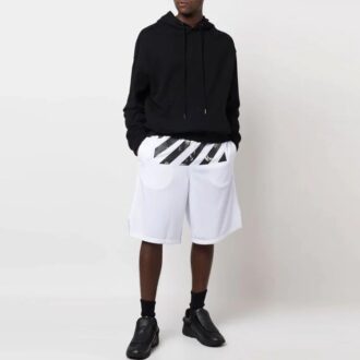 Off-White Men’ s FW22 Twill Printing Knee-Length Elastic Waistband Casual Shorts Loose Fit White Off-White Men’ s FW22 Twill Printing Knee-Length Elastic Waistband Casual Shorts Loose Fit White