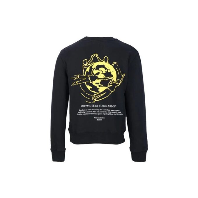Off-White Men’ s Gold Color Earth Pattern Printing Round Neck Black