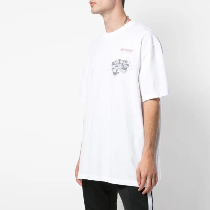 Off-White Men’ s Golden Ratio Yellow Gold Printing Short Sleeve White T-Shirt