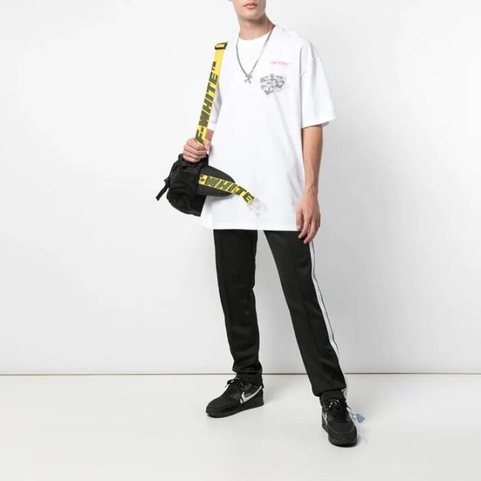 Off-White Men’ s Golden Ratio Yellow Gold Printing Short Sleeve White T-Shirt