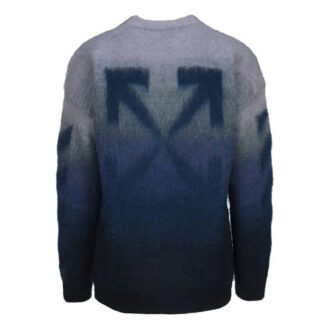 Off-White Men’ s Gradient Effect Round Neck Long Sleeves Wool Sweater Loose Fit Blue Off-White Men’ s Gradient Effect Round Neck Long Sleeves Wool Sweater Loose Fit Blue