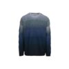 Off-White Men’ s Gradient Effect Round Neck Long Sleeves Wool Sweater Loose Fit Blue