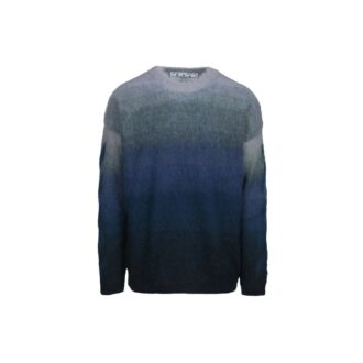 Off-White Men’ s Gradient Effect Round Neck Long Sleeves Wool Sweater Loose Fit Blue Off-White Men’ s Gradient Effect Round Neck Long Sleeves Wool Sweater Loose Fit Blue