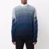 Off-White Men’ s Gradient Effect Round Neck Long Sleeves Wool Sweater Loose Fit Blue